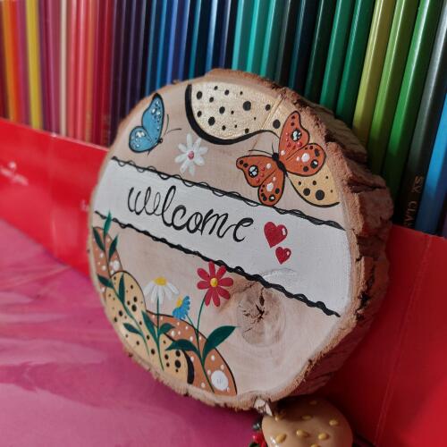 تابلو نقاشی رو چوب طرح welcome میداشاپ فروشگاه اینترنتی میداپس